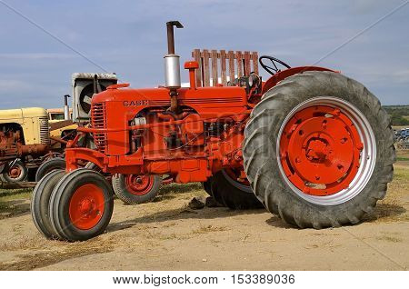 ROLLAG, MINNESOTA, Sept 1. 2016: An old Case tractor  is displayed at the West Central Steam Threshers Reunion in Rollag, MN attended by 1000's held annually on Labor Day weekend.