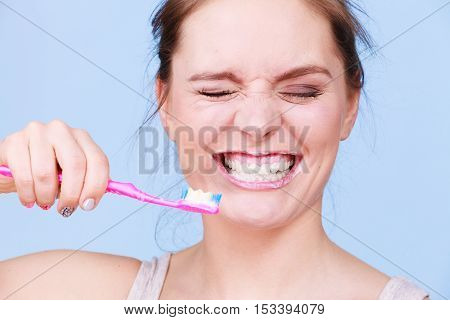 Woman Brushing Cleaning Teeth