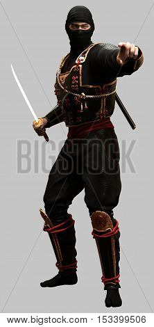 Ninja holding a short sword 3D illustration