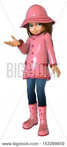 Cute cartoon girl with raincoat 3D illustration