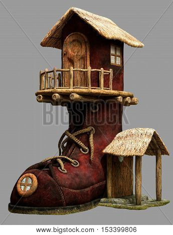 Fairy boot house with doors 3D illustration