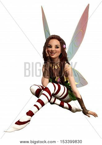 Fairy sitting wearing long socks 3D illustration
