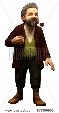 Halfling with his smoking pipe 3D illustration