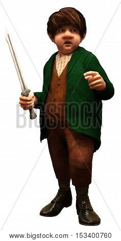 Halfling adventurer with short sword 3D illustration