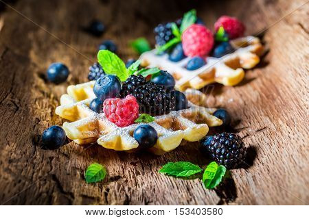 Homemade Waffels With Berry Fruits In Waffels