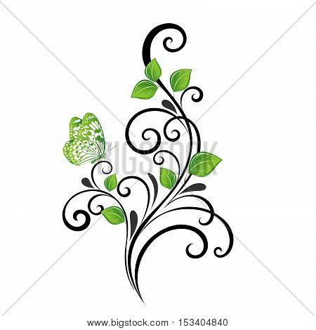 Beautiful abstract floral background with green leaves and butterfly.