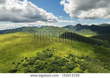 Kronotsky Nature Reserve on Kamchatka Peninsula. View from the helicopter.