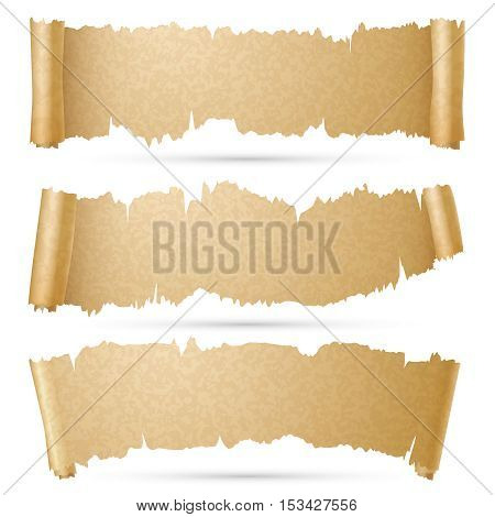 Scroll paper banners vector set. Old ragged roll old parchment illustration