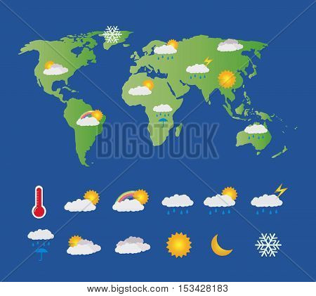 a weather icon set with world map