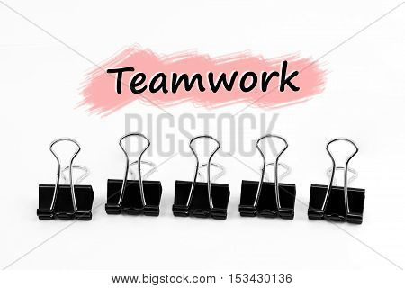 Group of Binder clip Paper clip Teamwork concept isolated on white background