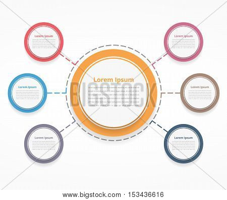 Circle diagram with six elements steps or options, flowchart or workflow diagram template, vector eps10 illustration
