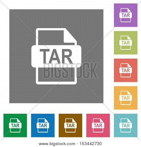 TAR file format flat icons on simple color square background.