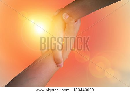 Closeup hands Used to help each other on background. The concept of Business. hands strong who have experience to help the people who are able to move on to greatness.two hold love team work office.