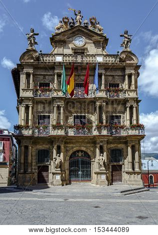 Town Hall of Pamplona ancient and historical building in Spain