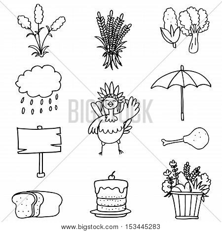 Element thanksgivig hand draw on doodles vector art