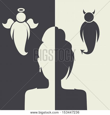Vector illustration with angels and demons. It symbolizes the problem of choice.