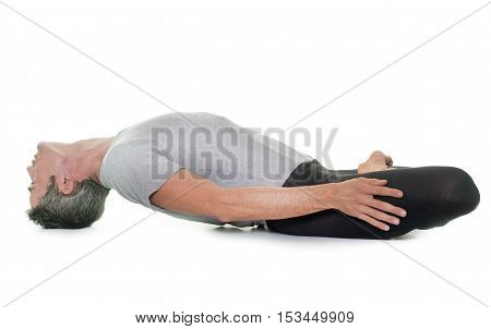 yoga man in front of white background