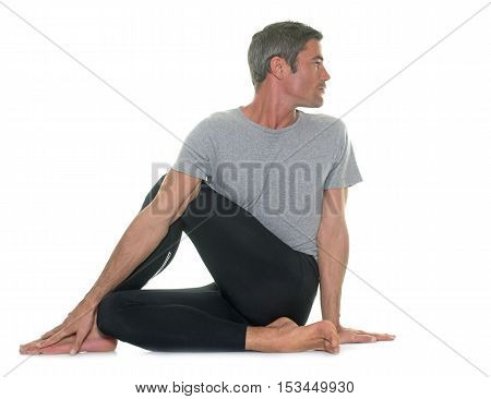 yoga man in front of white background