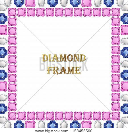 Diamonds square frame. Vector illustration jewelry. Abstract vector border on white background.