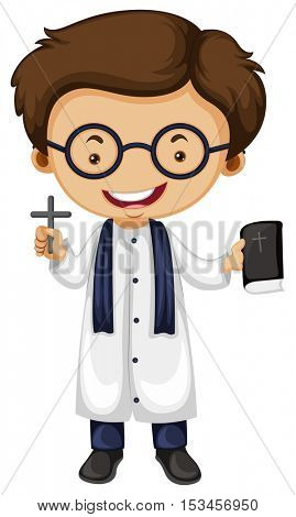 Preist holding cross and bible illustration
