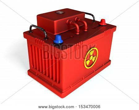 red nuclear battery on white background 3D