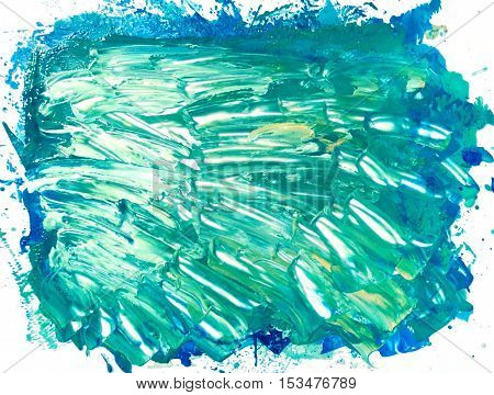 Abstract watercolor colorful texture. Art design in turquoise colors. Backdrop of paint texture. Splatter paint splash background textures. Made by gouache and watercolor paint. Colorful brush strokes