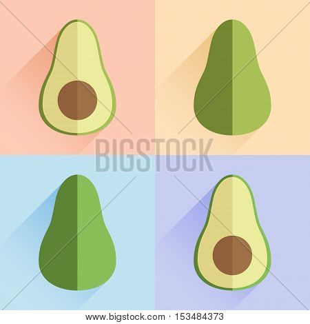 Avocado Fruit Flat Icon Series. Vector Icon Set Collection. In Pastel Tones.