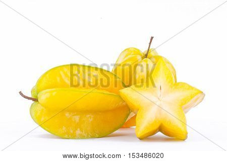 fresh ripe star fruit carambola or star apple ( starfruit ) on white background healthy fruit food isolated