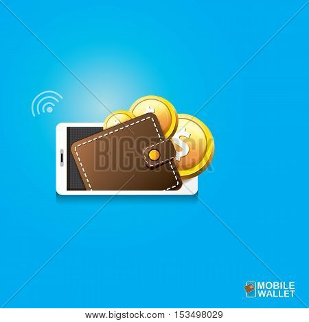 vector digital mobile wallet vector concept icon. smartphone screen with wallet on screen. Internet banking concept. wireless money transfer.