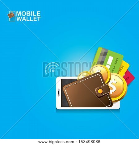 vector digital mobile wallet vector concept icon. smartphone screen with wallet on screen. Internet banking concept. wireless money transfer.
