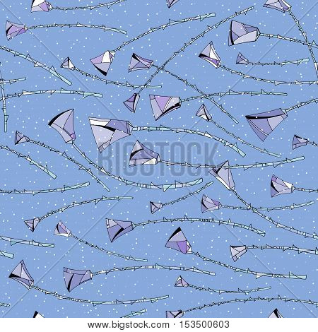 Abstract hand drawn flowers winter seamless pattern.
