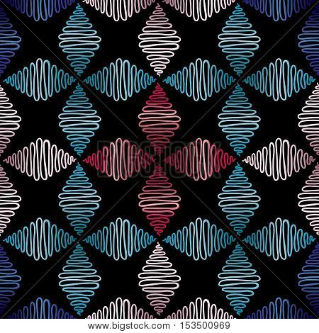 Abstract hand drawn seamless background. Modern rhombus pattern.