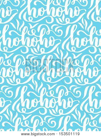 Poster Vector Template With Hohoho Calligraphy On Blue Background. Winter Pattern.
