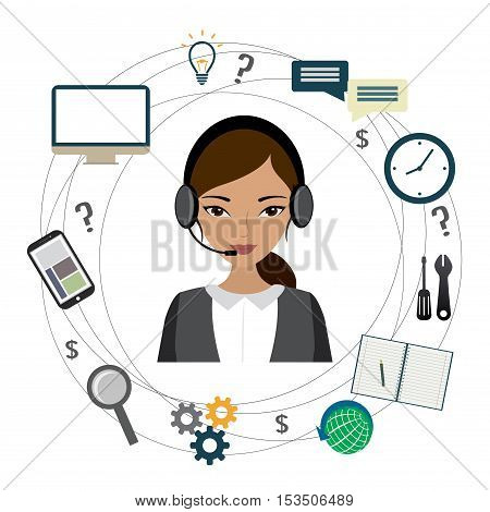 Customer service design Cartoon phone operator and icons. stock vector illustration