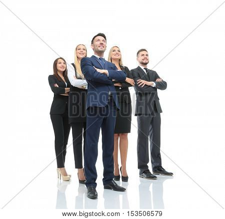 Team of successful and confident people posing on a white backgr