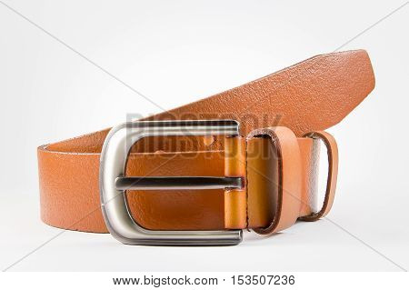leather belt brown color for men isolated