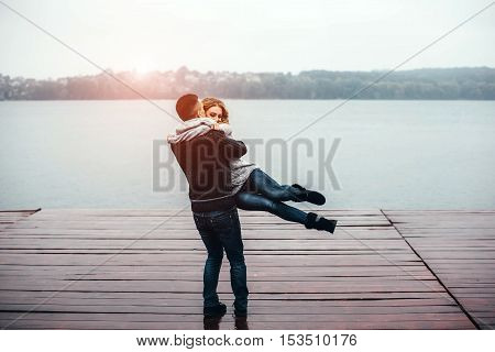 Happy Couple Have Fun Outdoor In The Park