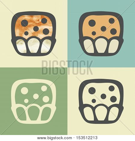 Vector outline cupcake food icon with watercolor fill. Elements for mobile concepts and web apps. Modern infographic logo and pictogram.