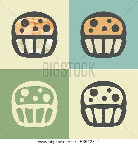 Vector outline cupcake food icon with watercolor fill. Elements for mobile concepts and web apps. Modern infographic logo and pictogram.