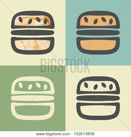 Vector outline burger food icon with watercolor fill. Elements for mobile concepts and web apps. Modern infographic logo and pictogram.
