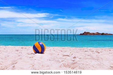 Volleyball on beach with beautiful sea background Beach ball.