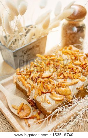 coffee cake with almond nut and butter cream