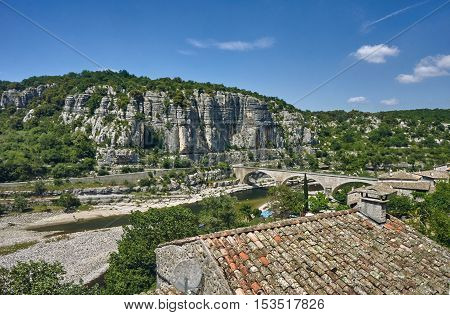 The town of Balazuc on the River Ardeche in France