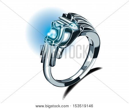 Lion Silver Ring Turquoise Gemstone Vector Ceremony Jewelry