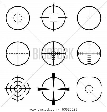 Set of black crosshair scope target icon