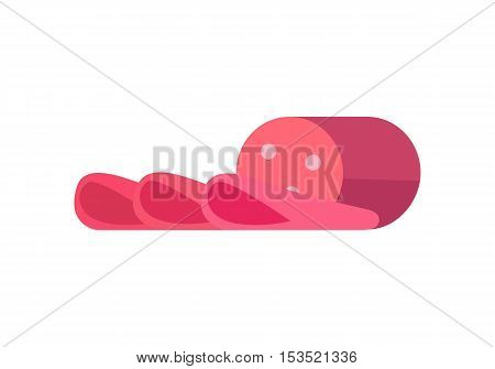 Sausage vector Illustration. Flat design. Fresh wurst with fat sliced on pieces. Picture for grocery shop, meat market, signboards, menu, logo, icons. Isolated on white background.