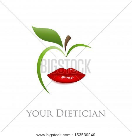 Vector sign diet dietician. Mouth and green apple