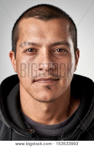 Portrait of real white caucasian man with no expression ID or passport photo full collection of diverse face and expressions