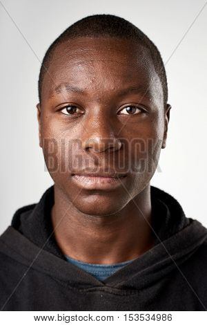 Portrait of real black african man with no expression ID or passport photo full collection of diverse face and expressions