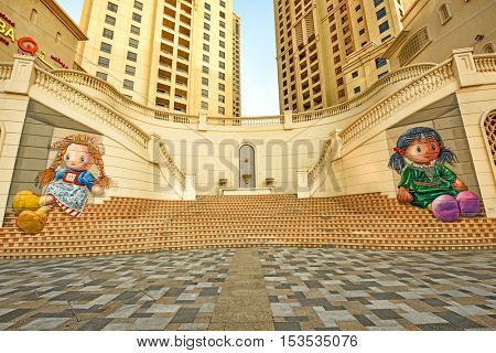 DUBAI, UAE - SEPTEMBER 06, 2016: View of Jumeirah Beach Residence (JBR). This popular area has now developed a further 300000 sq ft of shopping and beach area